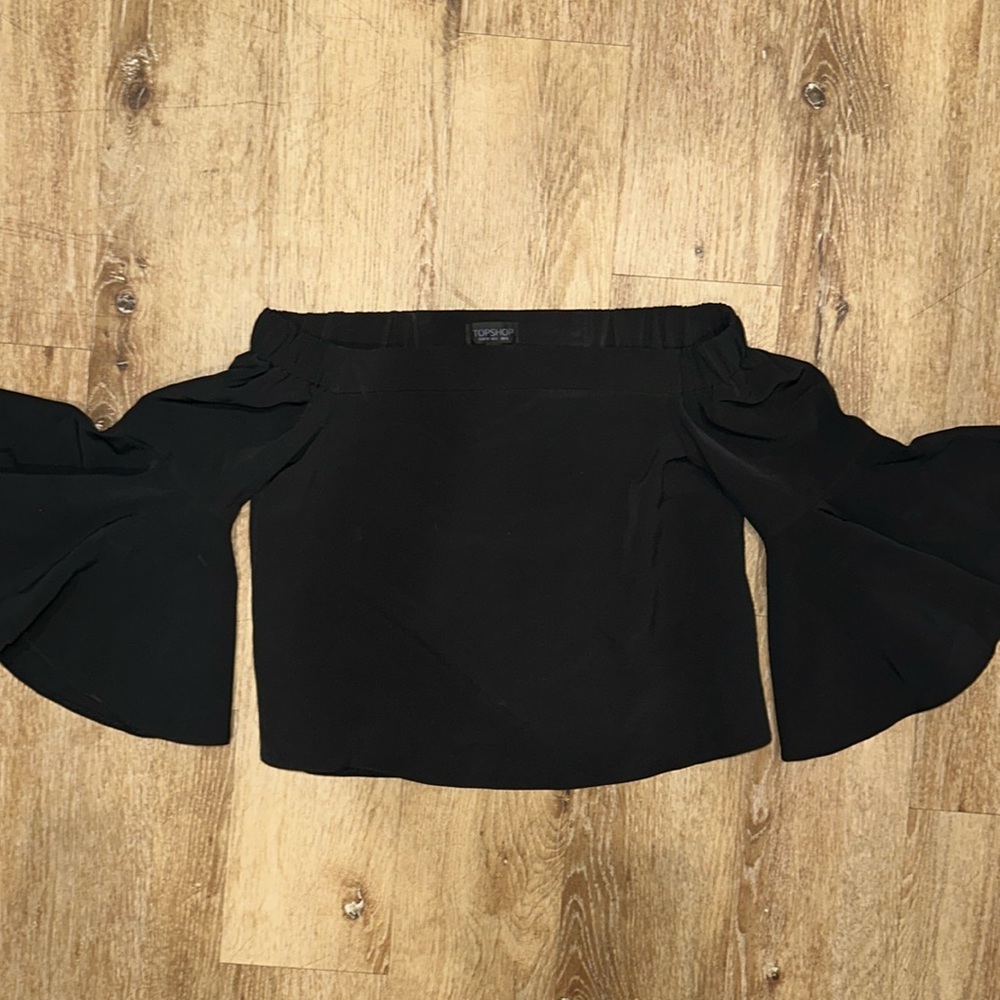 Topshop Black Off Shoulder Top with wide Sleeves SZ 2